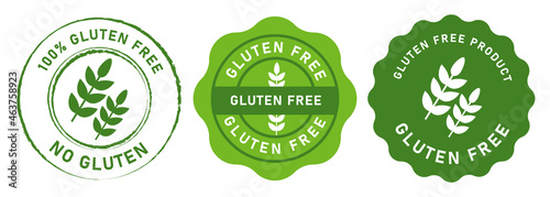 gluten free food stamp badge for product no wheat emblem set tag in green color sticker design graphic
