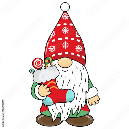 Cute gnome with a boot in his hands