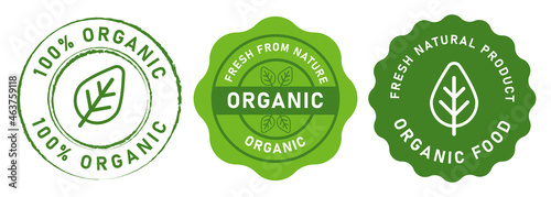 organic food stamp label design 100 percent organic natural in green color seal tag sticker design graphic isolated