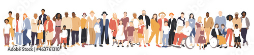 Multicultural group of families. Flat vector illustration.