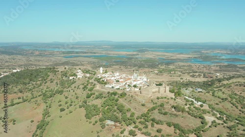 Orbital shot, Portugal National Monument Monsaraz Castle with village photo