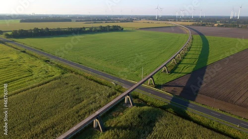 Emsland Transrapid Test Facility Over Idyllic Field In The Town Of Lathen In Germany - aerial drone shot photo