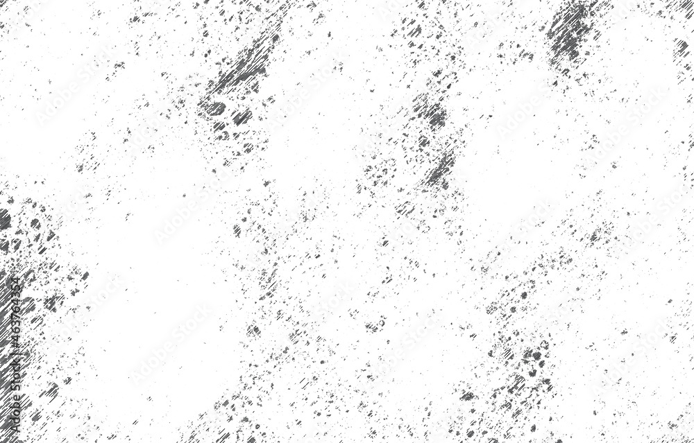 Grunge black and white pattern. Monochrome particles abstract texture. Background of cracks, scuffs, chips, stains, ink spots, lines. Dark design background surface.