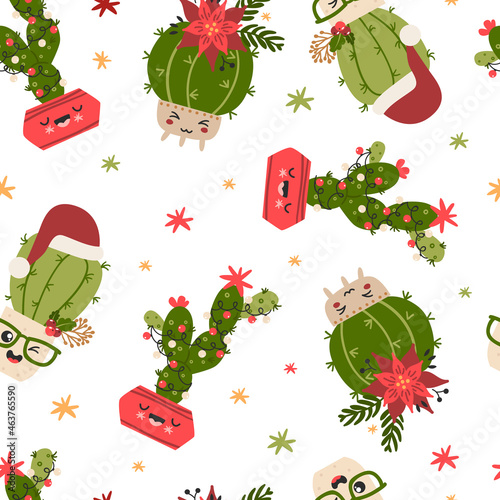 Seamless pattern with christmas cacti.