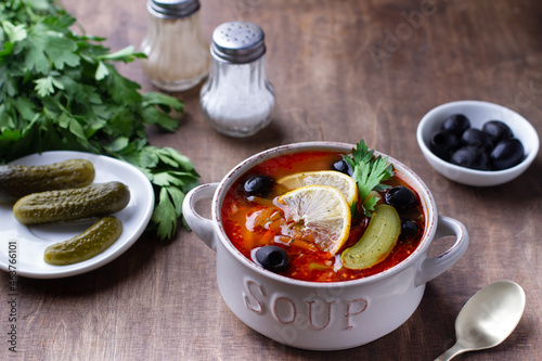 Tableau sur toile Mixed hodgepodge soup in a cup