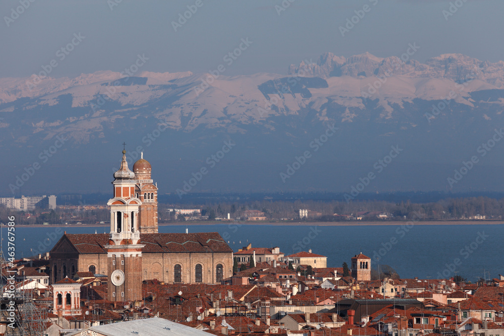 View from the Bacino to the Alps; Venice, Veneto; Italy