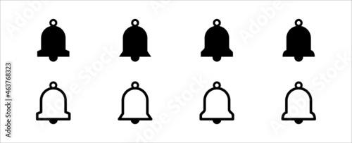 Notification bell vector icon set. Reminder icons collection. Alarm symbol illustration. Ringing bells. Alarm clock and smart phone application alert sign. New message notifier symbol.