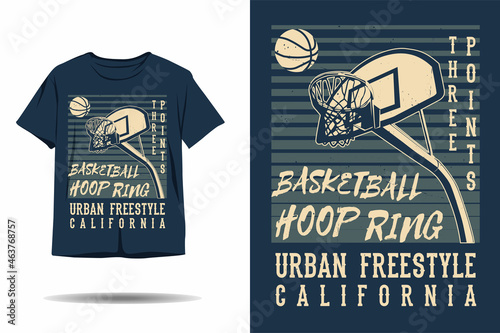 Three points basketball hoop ring urban freestyle california silhouette t shirt design