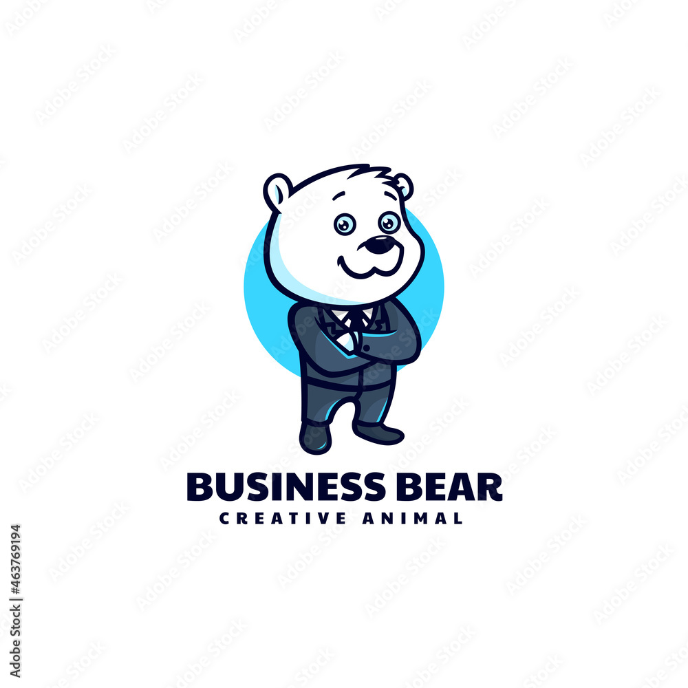 Vector Logo Illustration Businessman Bear Mascot Cartoon Style.