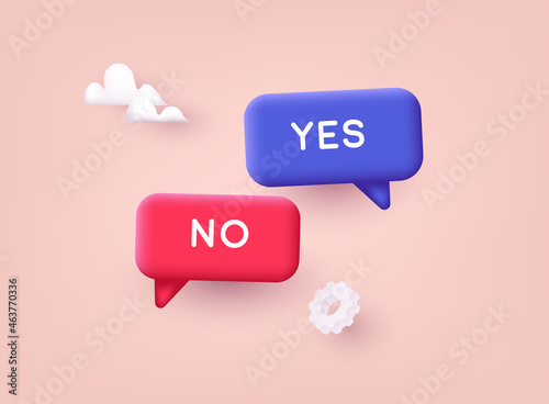 Yes or No. Speech Bubbles. 3D Web Vector Illustrations.