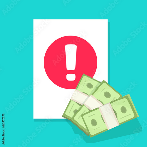 Money caution fraud alert notice as risk prevention activity or suspicious cash transaction warning attention notification vector flat cartoon illustration, financial warn alert or phishing info sign