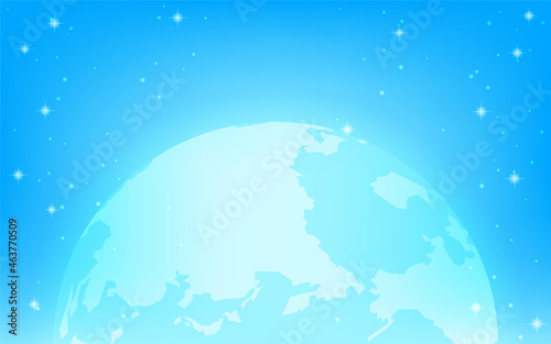 キラキラした青い宇宙に浮かぶ幻想的な地球