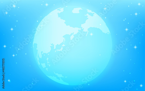 キラキラした青い宇宙に浮かぶ幻想的な地球