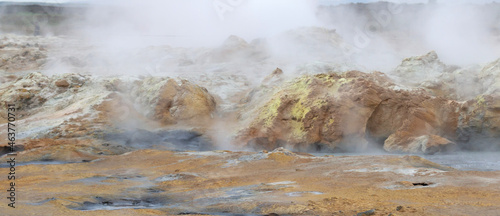 Obraz na plátně Steaming fumarole in geothermal area of Hverir, Iceland