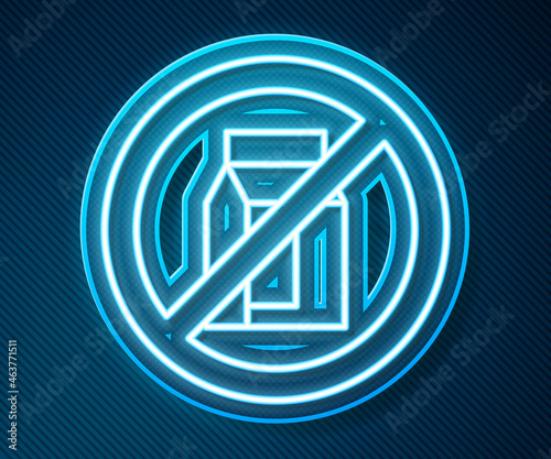 Glowing neon line No pack of milk icon isolated Glowing neon line background. Not allow milk. Allergy concept, lactose intolerance allergy warning sign. Vector