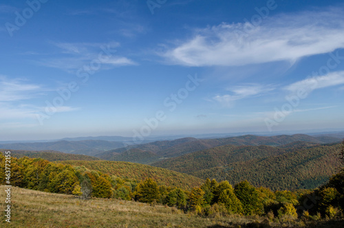 Panorama z Połoniny Wetlińskiej Bieszczady 