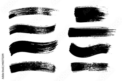 Set of hand painted brush strokes. Black grunge design elements, brushes, detailed textures, backgrounds.