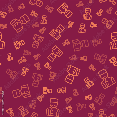 Brown line Concierge icon isolated seamless pattern on red background. Vector