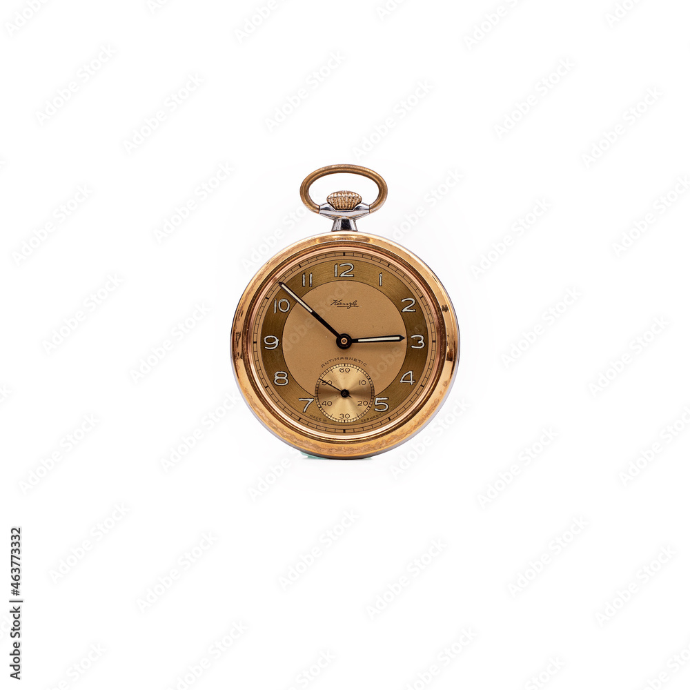 Old pocket watch on white background