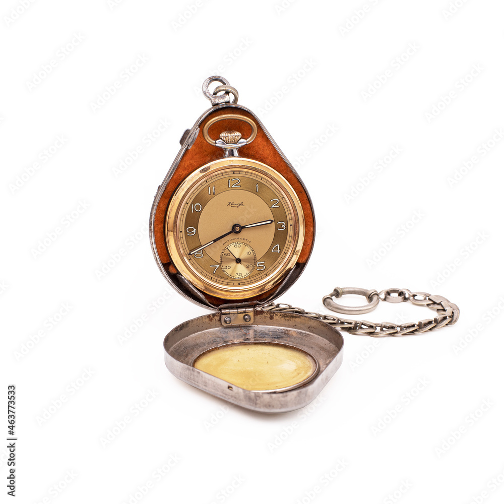 Old pocket watch on white background Old pocket watch on white background