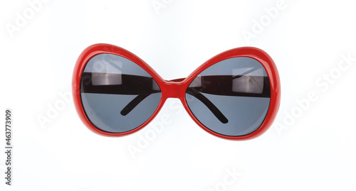 red sunglasses with blue glass isolated on white background