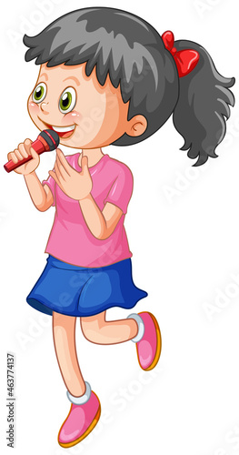 A cute girl singing with microphone