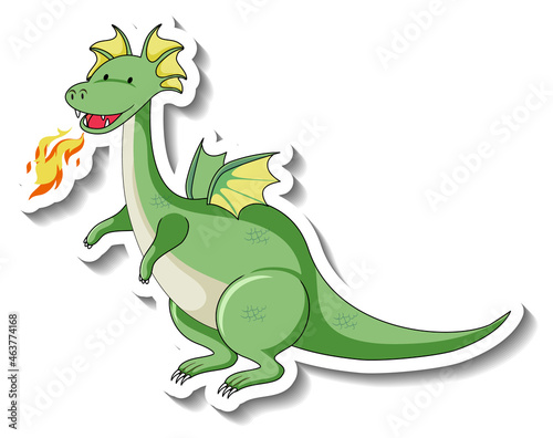 Sticker template with fantasy dragon cartoon character