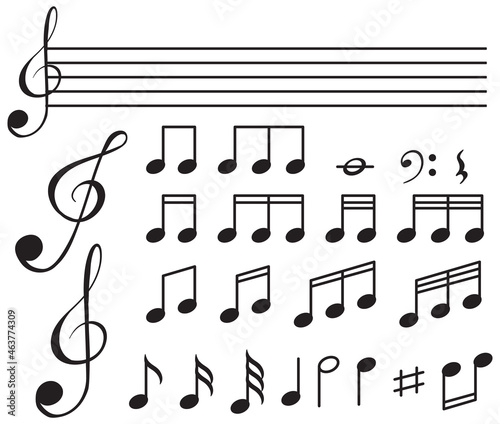 Musical symbols with lines on white background