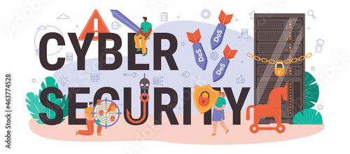 Cyber security typographic header. Digital data protection and database