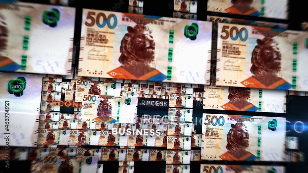 Hong Kong Dollar growing pile of money concept illustration