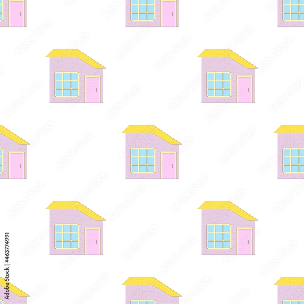Fototapeta premium Cottage with yellow roof and big window pattern seamless background texture repeat wallpaper geometric vector
