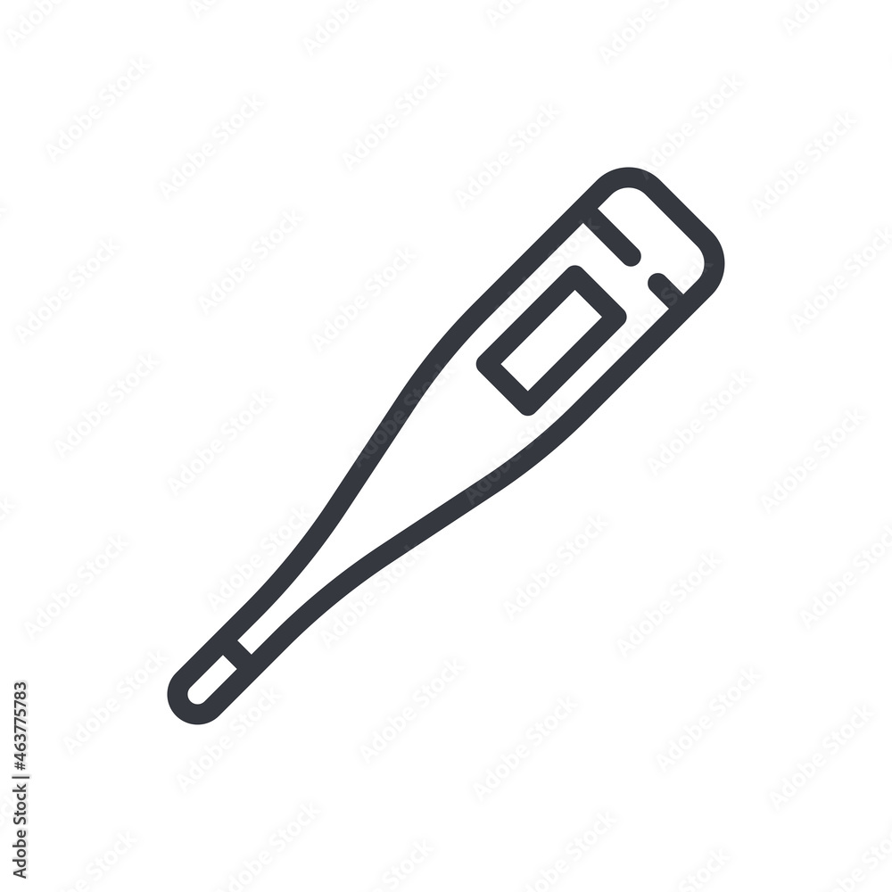 Black linear medical icon of thermometer for body temperature measurement isolated