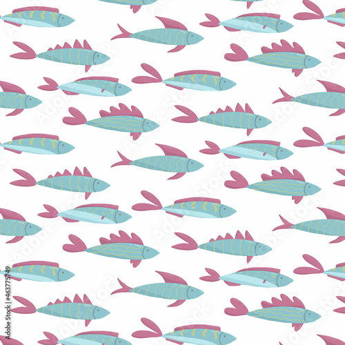 Childrens hand-drawn seamless pattern with fishes. Patern with cute fish. The pattern is suitable for prints, wrapping paper and banners.