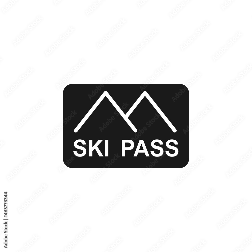 Isolated black icon ski pass on white background. Silhouette of ski card. Logo flat design. Winter mountain sport equipment. Isolated black icon ski pass on white background. Silhouette of ski card. Logo flat design. Winter mountain sport equipment.