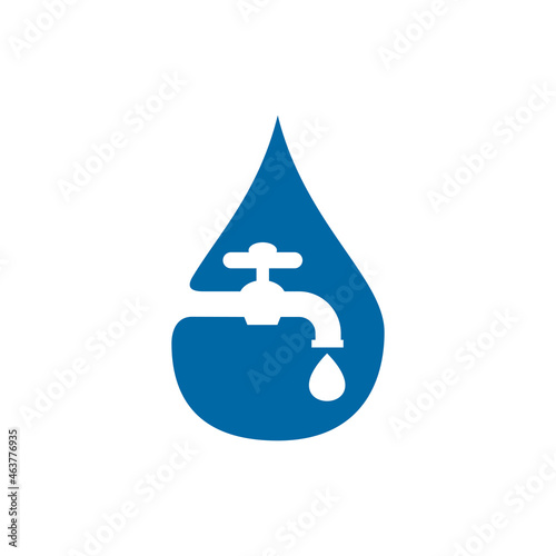 Plumbing service with water faucet icon logo design