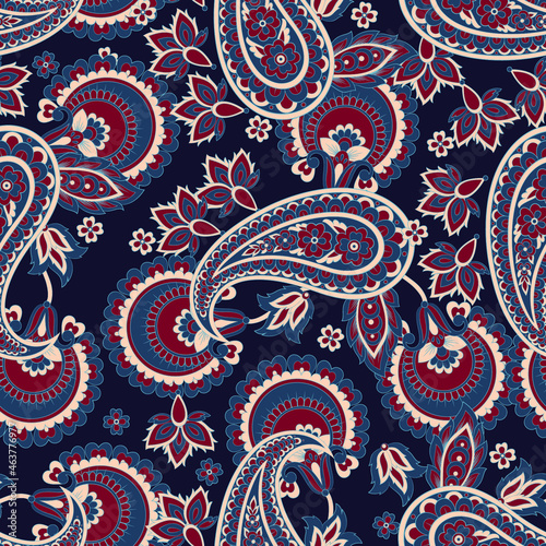 Seamless Paisley pattern in indian batik style. Floral vector illustration