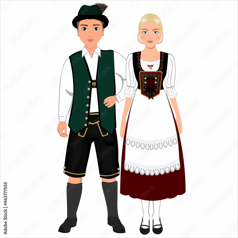 Woman and man in folk national German costumes. Vector illustration