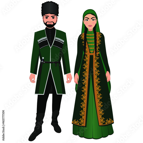 Woman and man in folk national Georgian costumes. Vector illustration