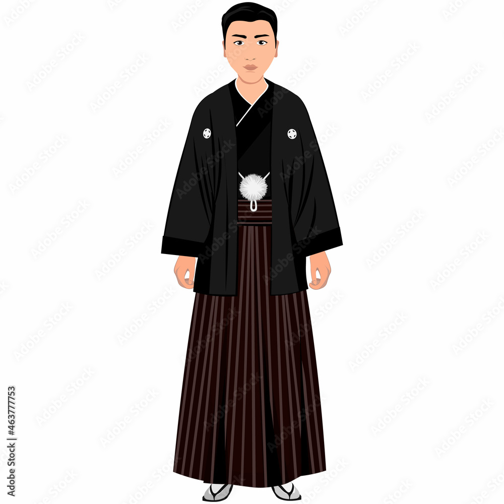 Men's folk national Japanese costume. Vector illustration