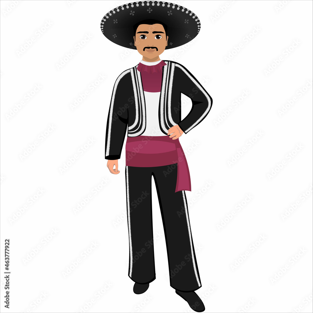 Men's folk national Mexican costume. Vector illustration Men's folk national Mexican costume. Vector illustration