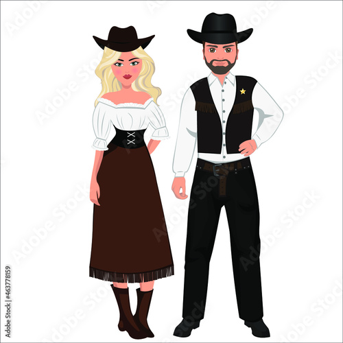 Woman and man in folk national American costumes. Vector illustration