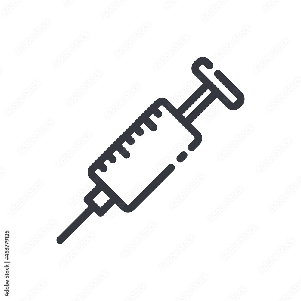 Black linear medical icon of syringe isolated on white background Black linear medical icon of syringe isolated on white background