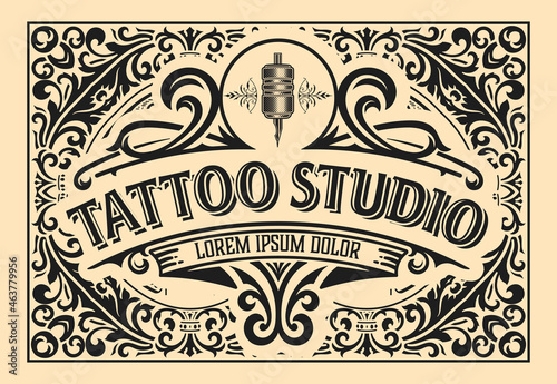 Tattoo logo with vintage ornaments. Layered