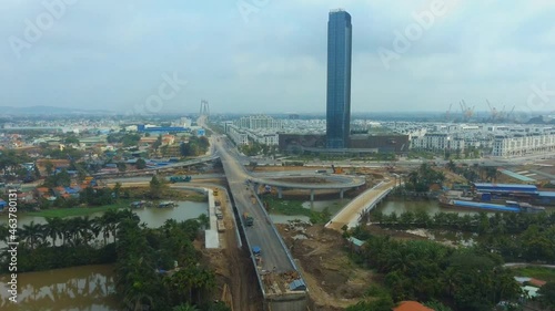Hai Phong City - Vietnam. Aerial view of the construction of the new Hai Phong Binh Cau Interchange District. photo