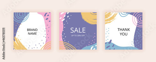 Set of Editable abstract square banner template.