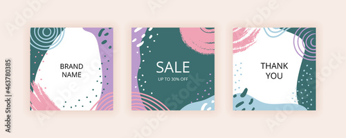 Set of Editable abstract square banner template.