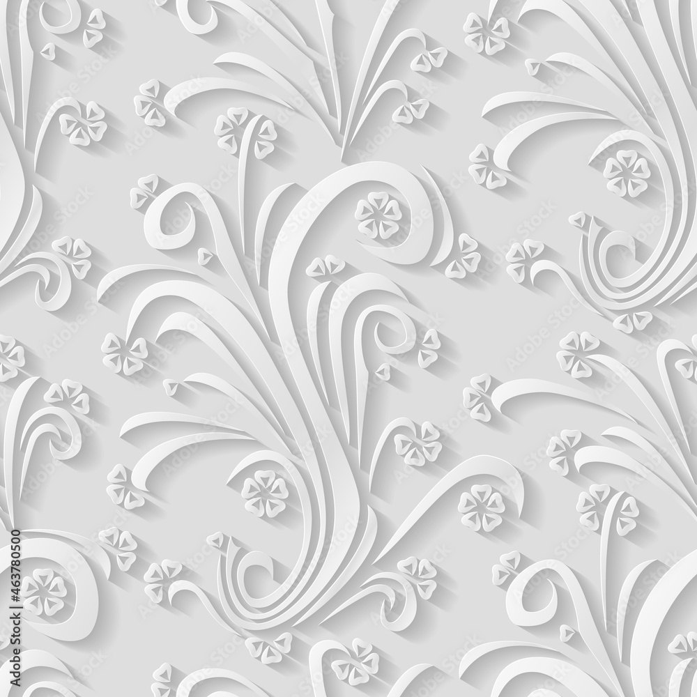 White floral 3d background. Seamless pattern for greeting card decoration. Ornate pattern for continuous replicate. Vector illustration White floral 3d background. Seamless pattern for greeting card decoration. Ornate pattern for continuous replicate. Vector illustration