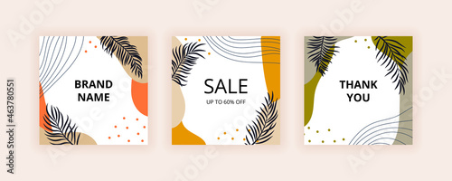 Set of Editable abstract square banner template.
