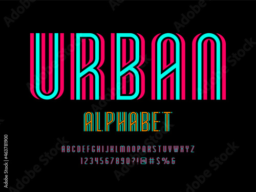 Modern stylized alphabet design with uppercase, numbers and symbol