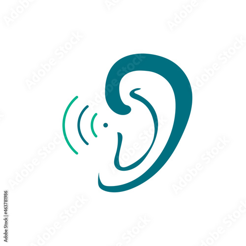 Ear logo health. Ear or hearing line art icon. Earn logo symbols and template for apps and websites. Hearing loss with Sound Wave